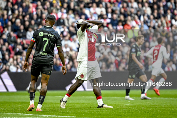 AFC Ajax Amsterdam forward Brian Brobbey plays during the match between Ajax and Groningen at the Johan Cruijff ArenA for the Dutch Eredivis...