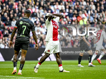 AFC Ajax Amsterdam forward Brian Brobbey plays during the match between Ajax and Groningen at the Johan Cruijff ArenA for the Dutch Eredivis...