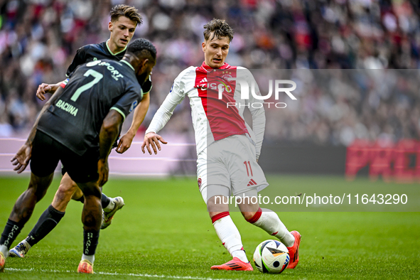 AFC Ajax Amsterdam forward Mika Godts plays during the match between Ajax and Groningen at the Johan Cruijff ArenA for the Dutch Eredivisie...