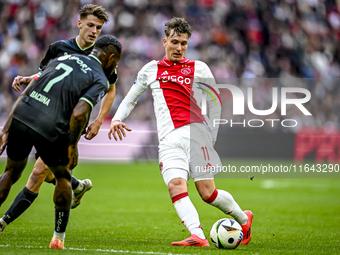 AFC Ajax Amsterdam forward Mika Godts plays during the match between Ajax and Groningen at the Johan Cruijff ArenA for the Dutch Eredivisie...