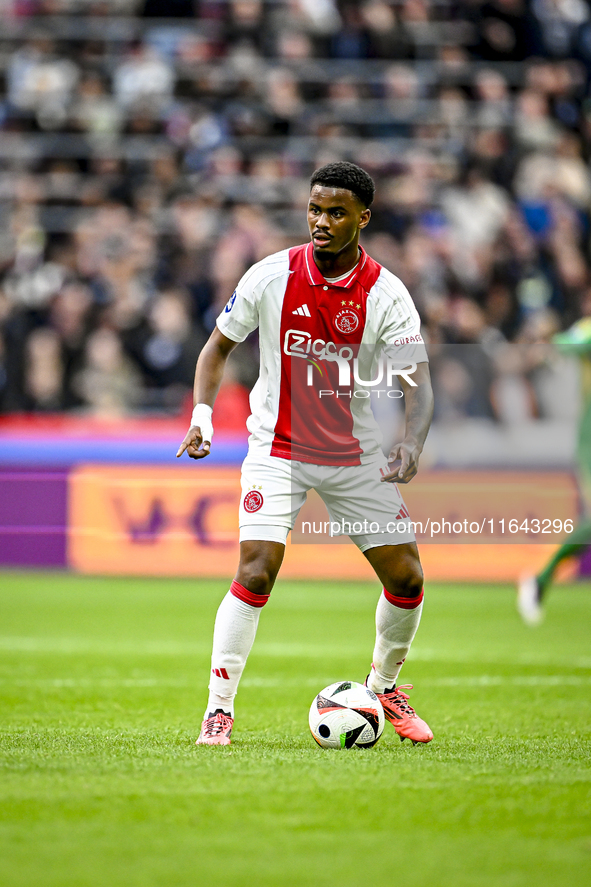 AFC Ajax Amsterdam defender Jorrel Hato plays during the match between Ajax and Groningen at the Johan Cruijff ArenA for the Dutch Eredivisi...