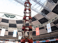 Members of Colla Vella dels Xiquets de Valls build a human tower during the Concurs de Castells competition in Tarragona, Spain, on October...