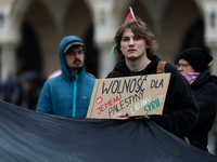 Participants in a pro-Palestinian protest gather on the Main Square and then proceed to the US Consulate and the Jagiellonian University in...