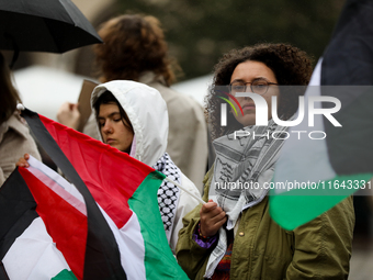 Participants in a pro-Palestinian protest gather on the Main Square and then proceed to the US Consulate and the Jagiellonian University in...