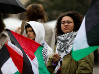 Participants in a pro-Palestinian protest gather on the Main Square and then proceed to the US Consulate and the Jagiellonian University in...