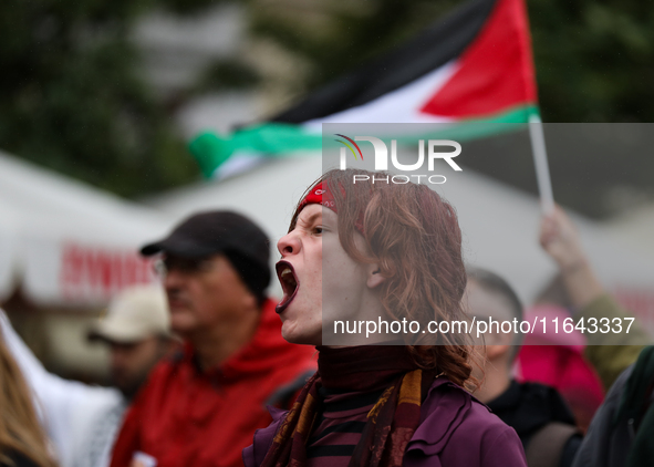 Participants in a pro-Palestinian protest gather on the Main Square and then proceed to the US Consulate and the Jagiellonian University in...