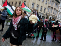 Participants in a pro-Palestinian protest gather on the Main Square and then proceed to the US Consulate and the Jagiellonian University in...