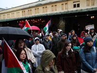 Participants in a pro-Palestinian protest gather on the Main Square and then proceed to the US Consulate and the Jagiellonian University in...