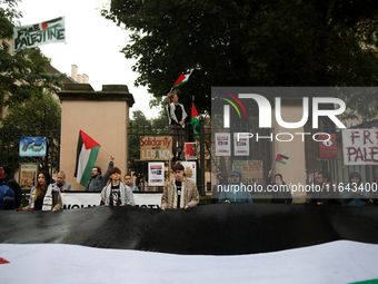 Participants in a pro-Palestinian protest gather on the Main Square and then proceed to the US Consulate and the Jagiellonian University in...