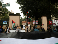 Participants in a pro-Palestinian protest gather on the Main Square and then proceed to the US Consulate and the Jagiellonian University in...