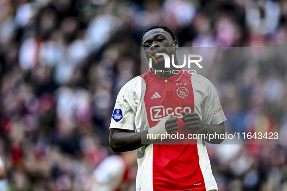 AFC Ajax Amsterdam forward Brian Brobbey plays during the match between Ajax and Groningen at the Johan Cruijff ArenA for the Dutch Eredivis...