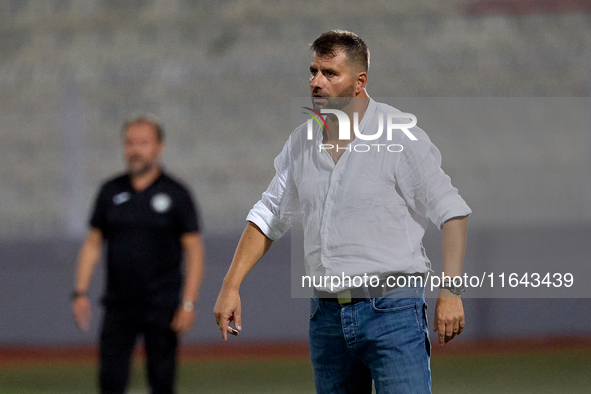 In Ta' Qali, Malta, on October 2, 2024, Joao Janeiro De Oliveira, head coach of Zabbar St. Patrick, gestures during the Malta 360 Sports Pre...