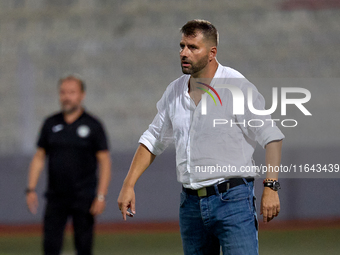 In Ta' Qali, Malta, on October 2, 2024, Joao Janeiro De Oliveira, head coach of Zabbar St. Patrick, gestures during the Malta 360 Sports Pre...