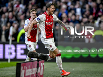 AFC Ajax Amsterdam forward Wout Weghorst celebrates the 2-1 goal during the match between Ajax and Groningen at the Johan Cruijff ArenA for...