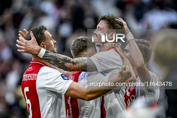 AFC Ajax Amsterdam forward Wout Weghorst celebrates the 2-1 goal during the match between Ajax and Groningen at the Johan Cruijff ArenA for...