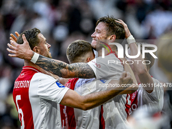 AFC Ajax Amsterdam forward Wout Weghorst celebrates the 2-1 goal during the match between Ajax and Groningen at the Johan Cruijff ArenA for...