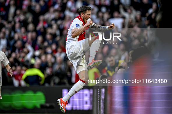 AFC Ajax Amsterdam forward Wout Weghorst celebrates the 2-1 goal during the match between Ajax and Groningen at the Johan Cruijff ArenA for...