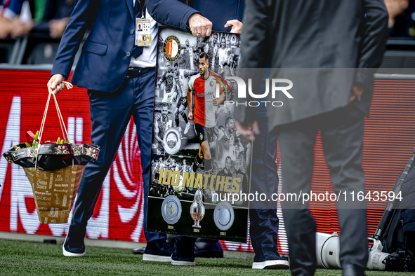 Feyenoord Rotterdam defender David Hancko plays his 100th match for Feyenoord during the match between Feyenoord and Twente at the Feyenoord...