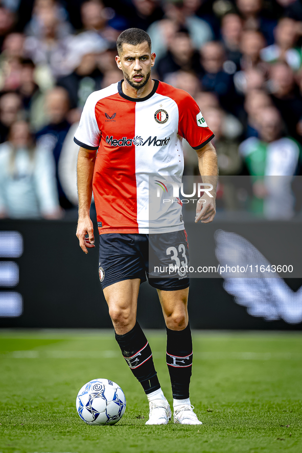 Feyenoord Rotterdam defender David Hancko plays during the match between Feyenoord and Twente at the Feyenoord stadium De Kuip for the Dutch...