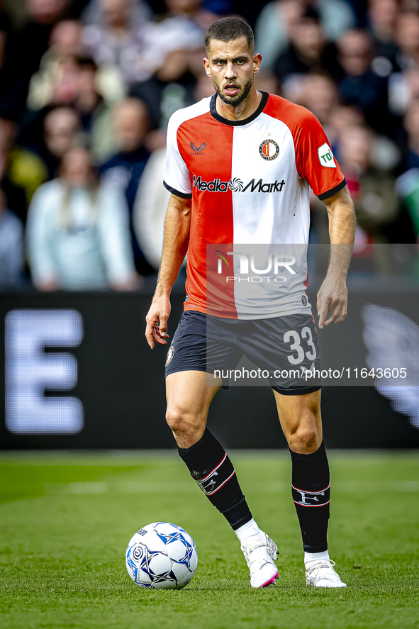 Feyenoord Rotterdam defender David Hancko plays during the match between Feyenoord and Twente at the Feyenoord stadium De Kuip for the Dutch...