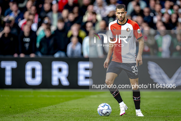 Feyenoord Rotterdam defender David Hancko plays during the match between Feyenoord and Twente at the Feyenoord stadium De Kuip for the Dutch...