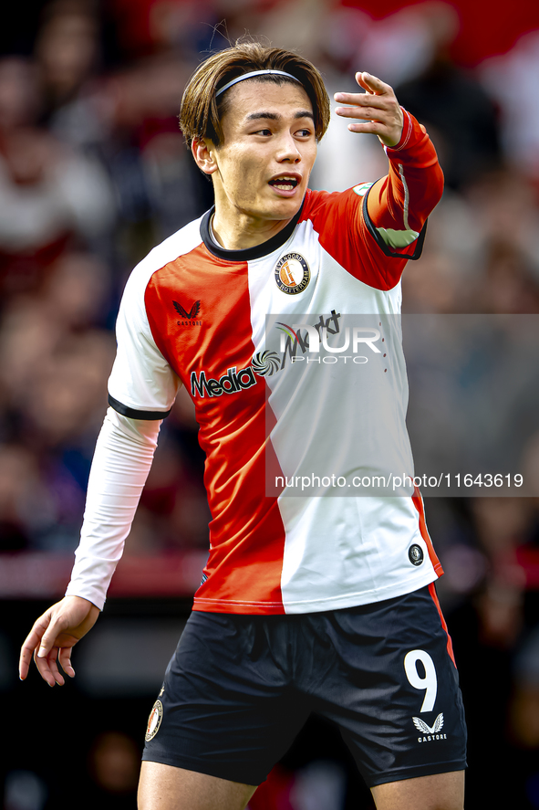 Feyenoord Rotterdam forward Ayase Ueda plays during the match between Feyenoord and Twente at the Feyenoord stadium De Kuip for the Dutch Er...