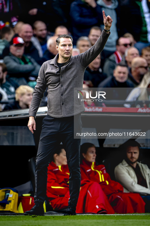 Feyenoord Rotterdam trainer Brian Priske is present during the match between Feyenoord and Twente at the Feyenoord stadium De Kuip for the D...