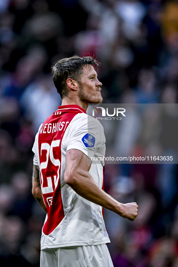 AFC Ajax Amsterdam forward Wout Weghorst celebrates the 2-1 goal during the match between Ajax and Groningen at the Johan Cruijff ArenA for...