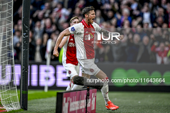 AFC Ajax Amsterdam forward Wout Weghorst celebrates the 2-1 goal during the match between Ajax and Groningen at the Johan Cruijff ArenA for...