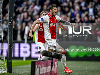 AFC Ajax Amsterdam forward Wout Weghorst celebrates the 2-1 goal during the match between Ajax and Groningen at the Johan Cruijff ArenA for...