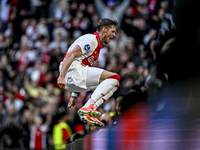 AFC Ajax Amsterdam forward Wout Weghorst celebrates the 2-1 goal during the match between Ajax and Groningen at the Johan Cruijff ArenA for...