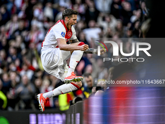 AFC Ajax Amsterdam forward Wout Weghorst celebrates the 2-1 goal during the match between Ajax and Groningen at the Johan Cruijff ArenA for...