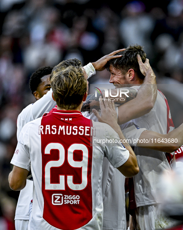 AFC Ajax Amsterdam forward Wout Weghorst celebrates the 2-1 goal during the match between Ajax and Groningen at the Johan Cruijff ArenA for...