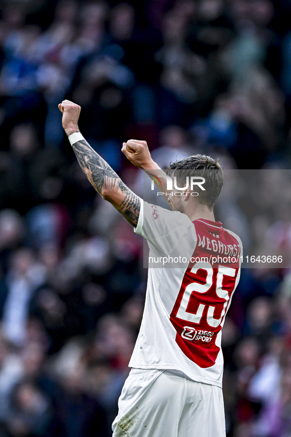 AFC Ajax Amsterdam forward Wout Weghorst celebrates the 2-1 goal during the match between Ajax and Groningen at the Johan Cruijff ArenA for...