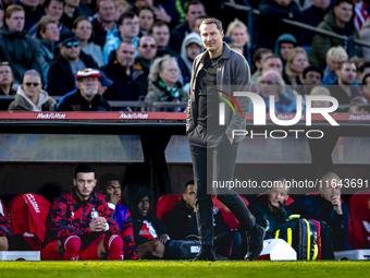 Feyenoord Rotterdam trainer Brian Priske is present during the match between Feyenoord and Twente at the Feyenoord stadium De Kuip for the D...