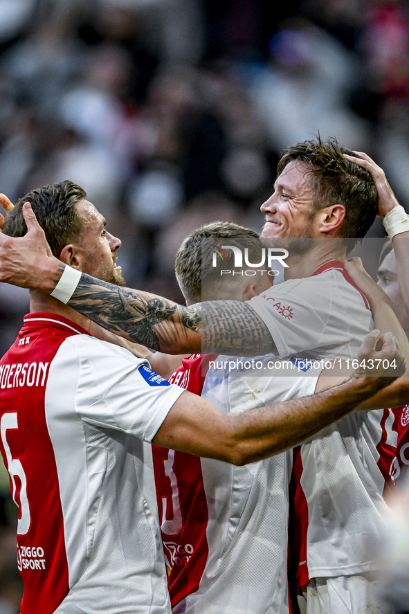 AFC Ajax Amsterdam midfielder Jordan Henderson and forward Wout Weghorst celebrate the 2-1 goal during the match between Ajax and Groningen...