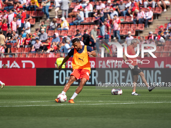 Players are in action during the LaLiga EA Sports match between Girona FC and Athletic Club de Bilbao at Montilivi Stadium in Girona, Spain,...