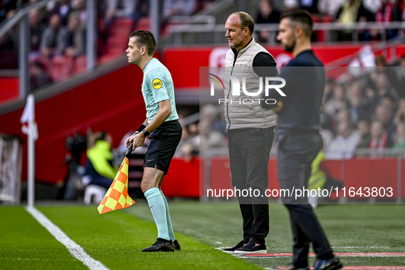 FC Groningen trainer Dick Lukkien is present during the match between Ajax and Groningen at the Johan Cruijff ArenA for the Dutch Eredivisie...