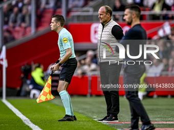 FC Groningen trainer Dick Lukkien is present during the match between Ajax and Groningen at the Johan Cruijff ArenA for the Dutch Eredivisie...