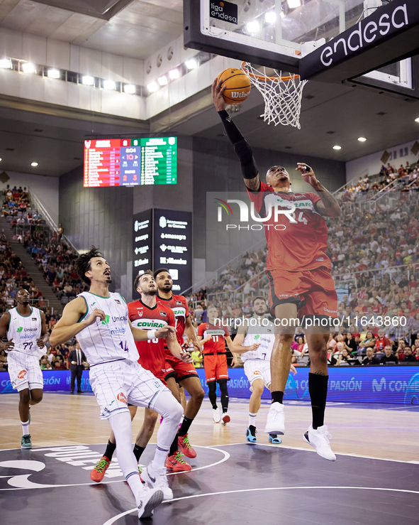 Jacob Wiley of Coviran Granada dunks the ball during the Liga Endesa ACB league basketball match between Coviran Granada and Unicaja Malaga...