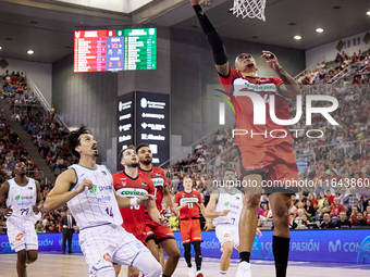 Jacob Wiley of Coviran Granada dunks the ball during the Liga Endesa ACB league basketball match between Coviran Granada and Unicaja Malaga...