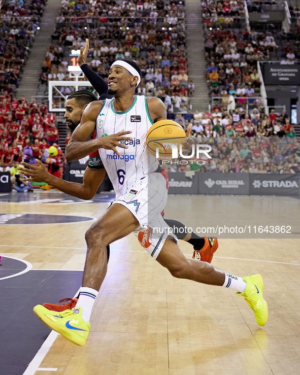 Kameron Taylor of Unicaja Malaga drives to the basket during the Liga Endesa ACB league basketball match between Coviran Granada and Unicaja...