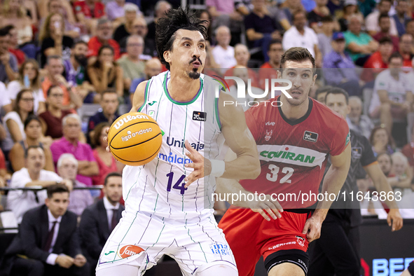 Nihad Djedovic of Unicaja Malaga passes the ball during the Liga Endesa ACB league basketball match between Coviran Granada and Unicaja Mala...