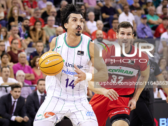 Nihad Djedovic of Unicaja Malaga passes the ball during the Liga Endesa ACB league basketball match between Coviran Granada and Unicaja Mala...