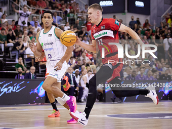 Elias Valtonen of Coviran Granada drives to the basket during the Liga Endesa ACB league basketball match between Coviran Granada and Unicaj...