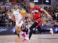 Elias Valtonen of Coviran Granada drives to the basket during the Liga Endesa ACB league basketball match between Coviran Granada and Unicaj...