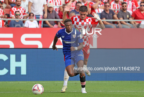 Alvaro Djalo and Miguel Gutierrez play during the match between Girona FC and Athletic Club, corresponding to week 9 of LaLiga EA Sport, at...