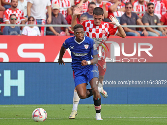 Alvaro Djalo and Miguel Gutierrez play during the match between Girona FC and Athletic Club, corresponding to week 9 of LaLiga EA Sport, at...