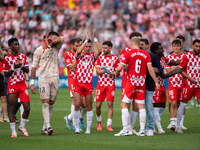 In Girona, Spain, on October 6, 2024, Girona FC players celebrate after the LaLiga EA Sports match between Girona FC and Athletic Club de Bi...