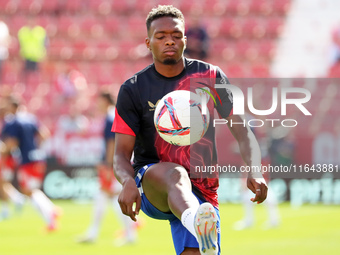 Alvaro Djalo plays during the match between Girona FC and Athletic Club, corresponding to week 9 of LaLiga EA Sport, at the Montilivi Stadiu...